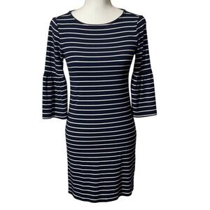 White House Black Market Striped Bell Sleeve Dress XXS Navy White